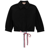 Load image into Gallery viewer, Ladies Solid Cropped Ribbon Blouse
