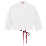 Load image into Gallery viewer, Ladies Solid Cropped Ribbon Blouse
