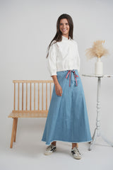 Load image into Gallery viewer, Ladies Solid Cropped Ribbon Blouse

