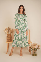Load image into Gallery viewer, Ladies Satin Floral Midi Dress
