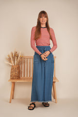 Load image into Gallery viewer, Ladies Ribbed Stripped V Neck Tee
