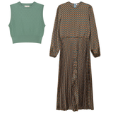 Load image into Gallery viewer, Ladies Midi Printed Pleated Chiffon - Textured Knit Vest Set
