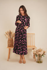 Load image into Gallery viewer, Ladies Satin Mosaic Pleated Midi Dress
