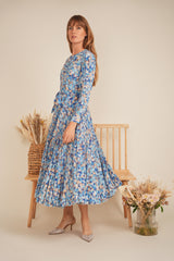 Load image into Gallery viewer, Ladies Satin Mosaic Pleated Midi Dress
