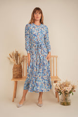 Load image into Gallery viewer, Ladies Satin Mosaic Pleated Midi Dress
