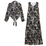 Load image into Gallery viewer, Ladies Printed Linen Midi Jumper With Cropped Tie Shirt
