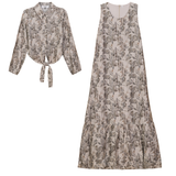 Load image into Gallery viewer, Ladies Printed Linen Midi Jumper With Cropped Tie Shirt
