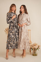 Load image into Gallery viewer, Ladies Printed Linen Midi Jumper With Cropped Tie Shirt
