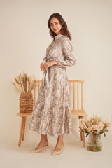 Load image into Gallery viewer, Ladies Printed Linen Midi Jumper With Cropped Tie Shirt
