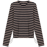 Load image into Gallery viewer, Ladies Ribbed Striped V Neck Tee With Bungee Rope
