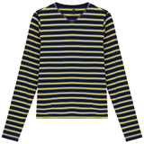 Load image into Gallery viewer, Ladies Ribbed Striped V Neck Tee With Bungee Rope
