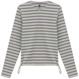 Load image into Gallery viewer, Ladies Ribbed Striped V Neck Tee With Bungee Rope
