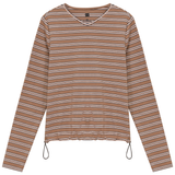 Load image into Gallery viewer, Ladies Ribbed Striped V Neck Tee With Bungee Rope
