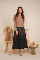 Load image into Gallery viewer, Ladies Ribbed Striped V Neck Tee With Bungee Rope
