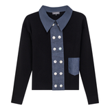 Load image into Gallery viewer, Ladies Double Breasted Knit Combo Sweater
