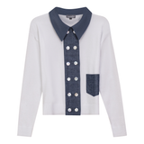 Load image into Gallery viewer, Ladies Double Breasted Knit Combo Sweater
