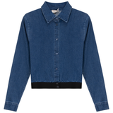 Load image into Gallery viewer, Ladies Cropped Denim Elastic Shirt
