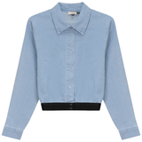 Load image into Gallery viewer, Ladies Cropped Denim Elastic Shirt
