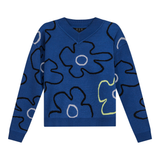 Load image into Gallery viewer, Ladies V Neck Floral Knit Sweater
