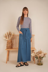 Load image into Gallery viewer, Ladies V Neck Dolman Striped Tee
