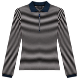 Load image into Gallery viewer, Ladies Stripped Ribbed Zipper Henley Tee

