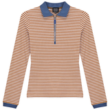 Load image into Gallery viewer, Ladies Stripped Ribbed Zipper Henley Tee

