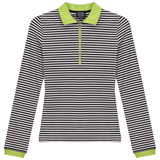 Load image into Gallery viewer, Ladies Stripped Ribbed Zipper Henley Tee
