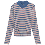 Load image into Gallery viewer, Ladies Cropped Striped V Neck Tee
