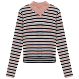Load image into Gallery viewer, Ladies Cropped Striped V Neck Tee
