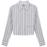 Load image into Gallery viewer, Ladies Cropped Striped Button Down Blouse
