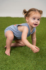 Load image into Gallery viewer, Small Stripe Woven Denim Short Onesie

