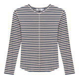 Load image into Gallery viewer, Girls Stripe Rib V Neck Top With Outseams And Merrow Edges
