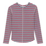 Load image into Gallery viewer, Girls Stripe Rib V Neck Top With Outseams And Merrow Edges
