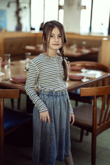 Load image into Gallery viewer, Girls Stripe Rib V Neck Top With Outseams And Merrow Edges
