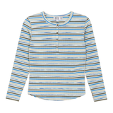 Load image into Gallery viewer, Girls Muli Stripe Long Sleeve Top With Front Placket
