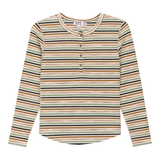 Load image into Gallery viewer, Girls Muli Stripe Long Sleeve Top With Front Placket

