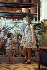 Load image into Gallery viewer, Girls Linen With Tree Print Dress With Embroidered Collar
