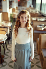 Load image into Gallery viewer, Girls Denim Long Skirt Smoked Yoke
