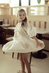 Load image into Gallery viewer, Girls Woven Dress With Lace Neckline
