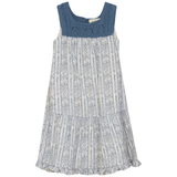 Load image into Gallery viewer, Girls Stripe Woven Cotton Flower Print Jumper With Square Crochet Neck
