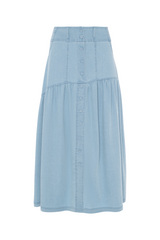 Load image into Gallery viewer, Ladies Woven Denim Teen Midi Length With Asymetric Yoke Skirt
