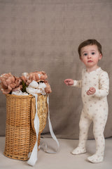 Load image into Gallery viewer, Fine Rib With Floral Print Baby Girl Stretchie
