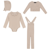 Load image into Gallery viewer, Baby Girls Jersey Onesie With Knitted Overall And Cardigan Set (3PC)
