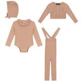 Load image into Gallery viewer, Baby Girls Jersey Onesie With Knitted Overall And Cardigan Set (3PC)
