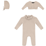 Load image into Gallery viewer, Baby Girls Jersey Stretchy With Knitted Cardigan Set (3PC)
