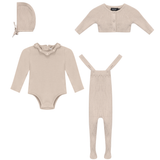Load image into Gallery viewer, Baby Girls Jersey Onesie With Knitted Overall And Cardigan Set (4PC)
