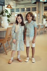 Load image into Gallery viewer, Girls Floral Woven Dress And Knitted Cropped Vest Set
