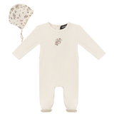Load image into Gallery viewer, Pointelle Rib Baby Stretchie With Gauze Bonnet

