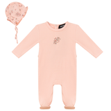 Load image into Gallery viewer, Pointelle Rib Baby Stretchie With Gauze Bonnet
