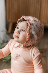Load image into Gallery viewer, Pointelle Rib Baby Stretchie With Gauze Bonnet
